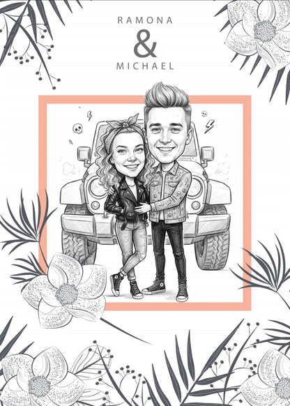 Personalized wedding invitations for a bride and groom who do extreme sports