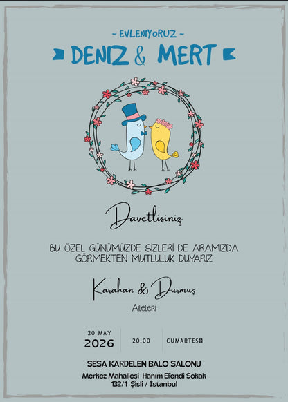 Personalized wedding invitations for a bride and groom who met while traveling