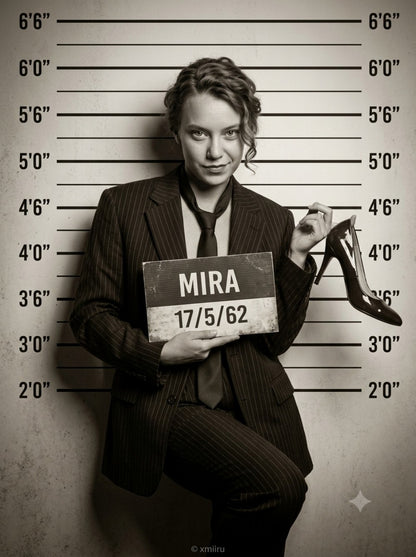 Hyper-Realistic Cinematic - Old fashioned mugshot police booking photo