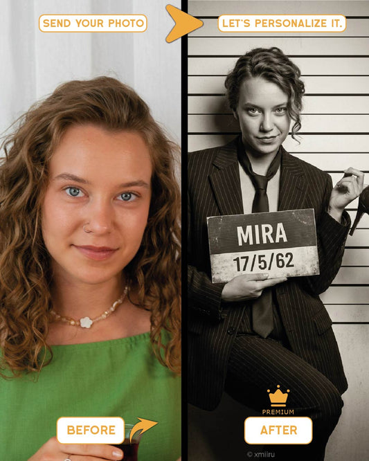 Hyper-Realistic Cinematic - Old fashioned mugshot police booking photo