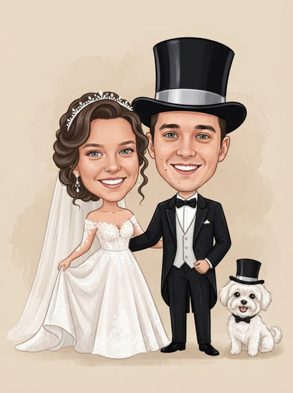 Personalized Wedding Invitation, Bride, Groom and their dog