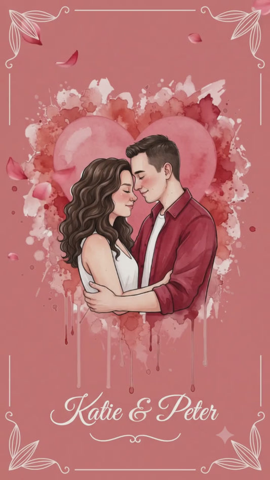 Personalized wedding invitation with video, bride and groom inside a heart