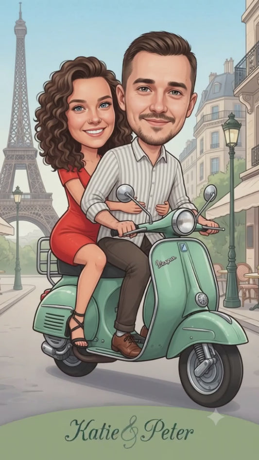 Personalized wedding invitation with video, motorcycle lovers in Paris