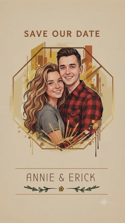 Personalized wedding invitation with video, colorful design for bride and groom